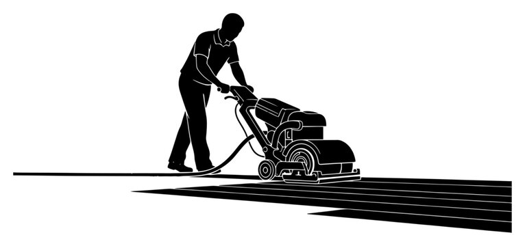 Floor grinding and polishing machine operator in minimalist silhouette style