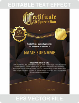 Elegant recognition award template featuring rich wavy dark brown organic shapes accented with a metallic gold stamp badge.