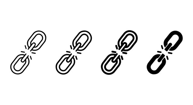 Broken Chain Link Icons, Disconnected Symbol Set, Digital Connection Failure, Web Link Error Graphics