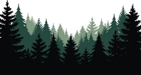 Fototapete Schwarz Dense pine forest silhouette against bright white background with evergreen trees nature background forest landscape tree silhouette tree line wilderness area deep forest pine woods silhouette  © MstAsmaAkter