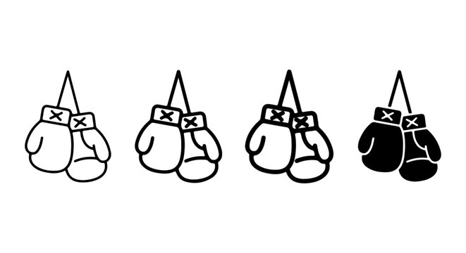 Boxing Gloves Icon Set, Punching Equipment Vector Graphics, Sport Fight Gear Collection