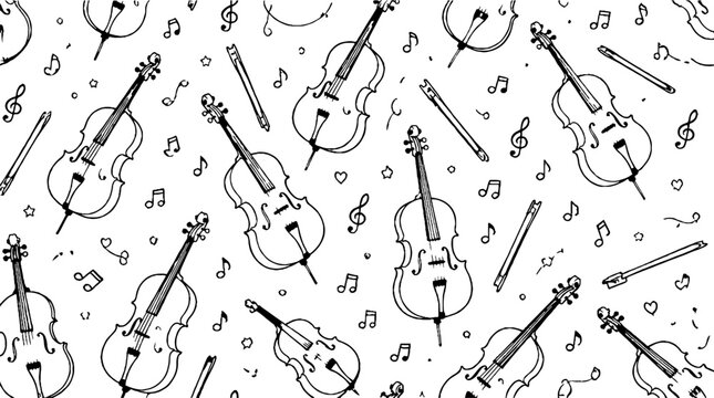 Seamless pattern of violins and musical notes.