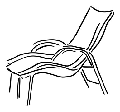 Beach lounge chair for sunbathing and relaxation in minimalist line art style