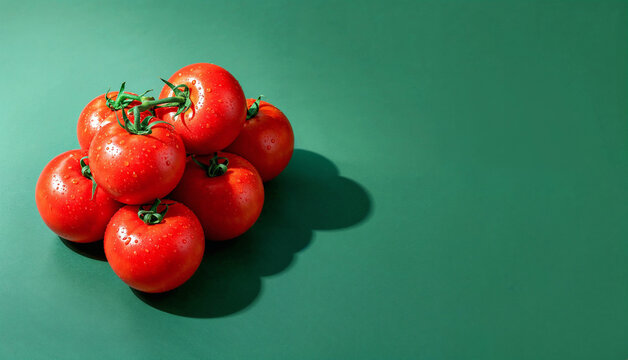 Fresh Tomatoes on Green Background