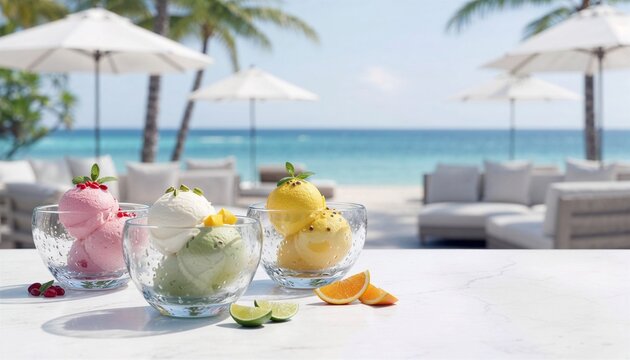 Ice Cream Bowls on Luxury Resort Lounge
