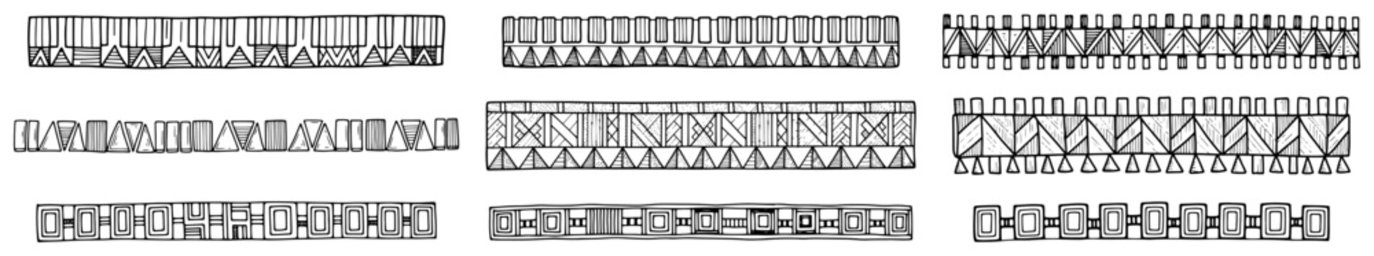 Geometric decorative borders with abstract patterns for graphic design in minimalist line art style