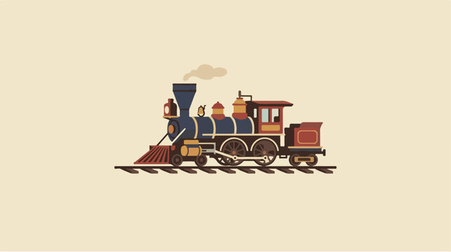 Vintage Steam Locomotive Train Illustration in Flat Style.
