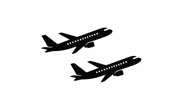 Two Vector Passenger Airplanes Side View Animation with Alpha Channel 4K