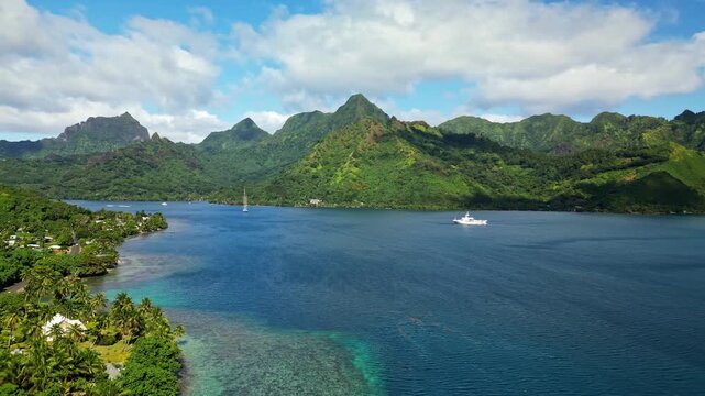 Aerial view of tropical moorea island and bay in Moorea island ,French Polinesia