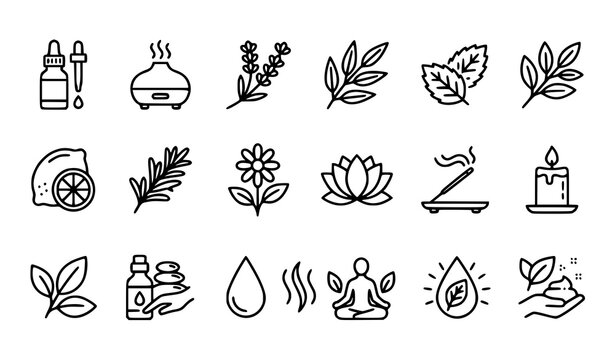 Essential Oils Linear Icon Set Editable Stroke Aromatherapy Vector Collection for Logo and UI