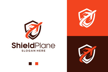 Modern Travel Insurance Logo Concept Featuring Airplane Silhouette Integrated with Protective Shield Symbol for Aviation Safety, Trip Security, Global Transportation, and Logistics Branding © hustle
