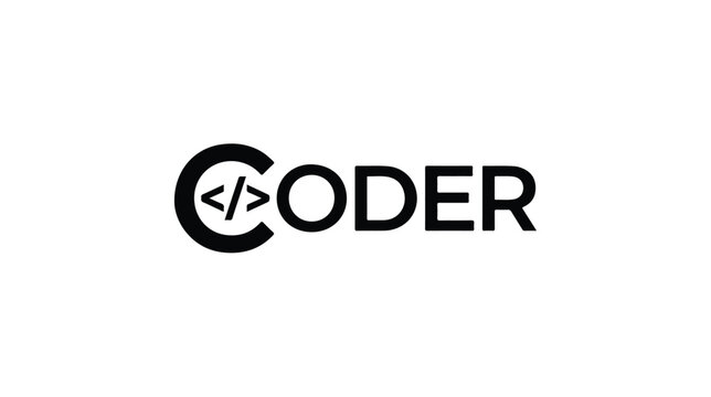 Minimalist Coder logo design with integrated programming code brackets.
