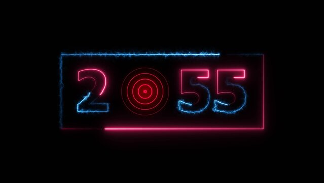 2055 years neon bright number text radio wave red color 4k illustration. New year celebration number. Black background 4k illustration.