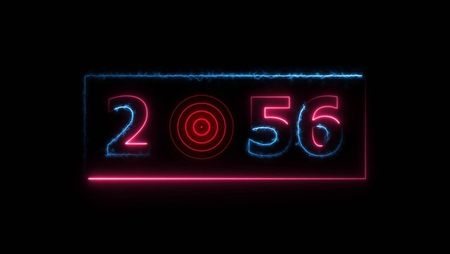 2056 years neon bright number text radio wave red color 4k illustration. New year celebration number. Black background 4k illustration.