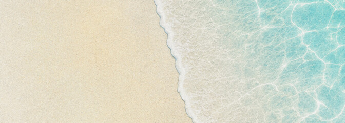 Sandy beach and turquoise water aerial view with foamy wave edge sand ocean sea coast © Nasrin
