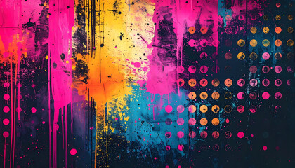 Obraz premium vibrant abstract watercolor paint drips and halftone dot pattern texture background