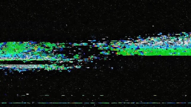 Colorful digital glitch animation with static noise on black background