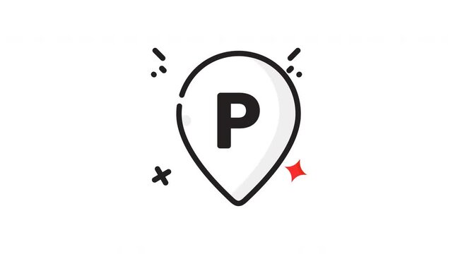 Black white icon parking map pin location symbol marker bold letter p. Suitable for maps, navigation apps, urban design projects.