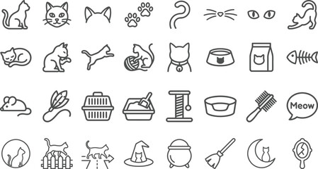 Halloween cat icons and symbols for spooky feline fun © Tharul