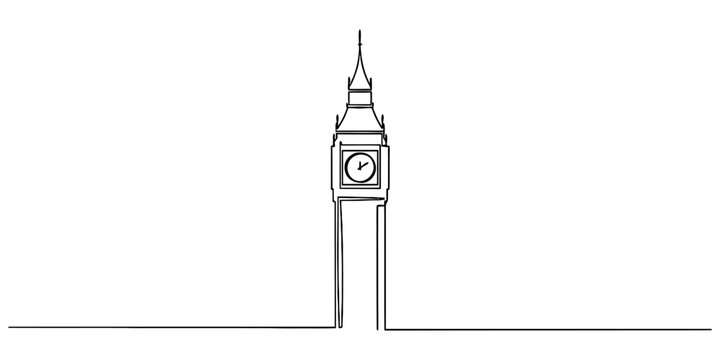 Big ben clock tower london landmark continuous single line drawing Vector, illustration