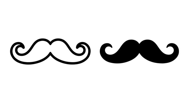 Classic Mustache Icons, Vintage Gentleman Facial Hair Vector Set, Black and White Styling