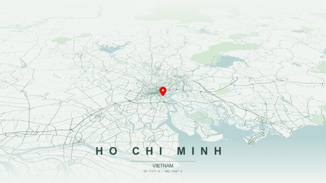 Modern minimalist vector map of Ho Chi Minh City, Saigon, Vietnam. High-quality scalable illustration of Saigon city grid, Saigon Riverfront canals for posters design.