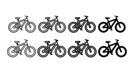 Obraz premium Mountain Bike Icons Set, Bicycle Vector Graphics, Outdoor Adventure Transport Symbols, Black and White Collection
