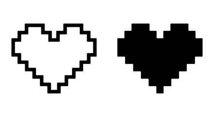 Obraz premium Pixel Heart Vector Icons, Retro Gaming Love Symbol, Digital Valentine Graphics, Black and White Heart Shapes