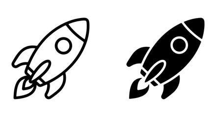 Rocket Ship Vector Icons, Space Exploration and Launch Symbols, Minimalist Black and White Graphics © tarin