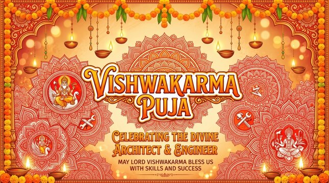 Vibrant Hindu Vishwakarma Puja Celebration Background