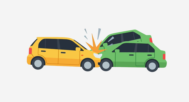 Colorful cars involved in a front end collision.