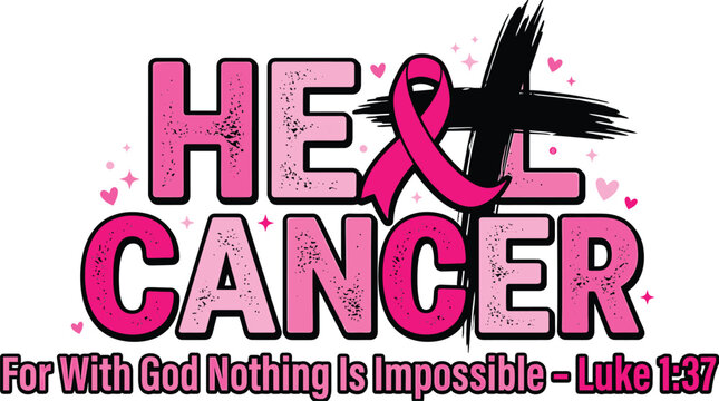 Breast cancer awareness halloween design 'heal cancer' pink ribbon graphic for october campaigns