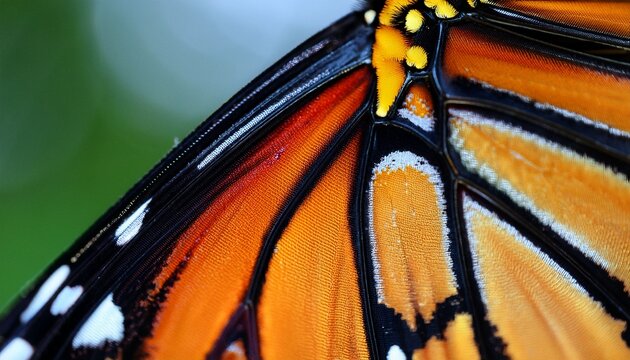 close up of vibrant monarch butterfly wings intricate details visible black vibrant