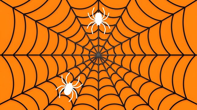 Halloween spiderweb illustration orange and black web with two white spiders festive seasonal design