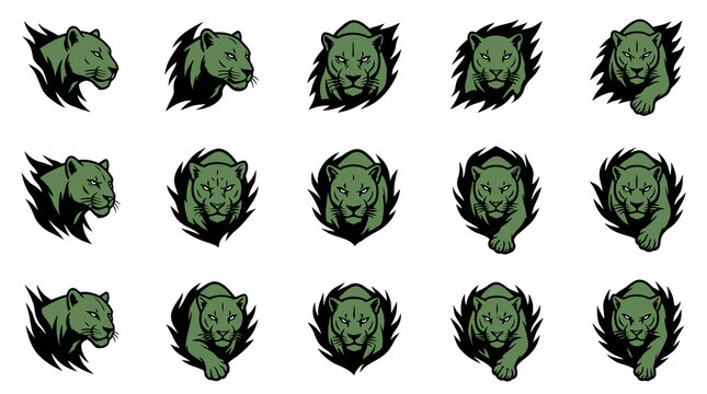 Dark green panther mascot and head icons.