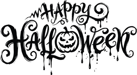 Happy halloween day typography spooky calligraphy with jack o' lantern for festive designs and greetings © JASIM
