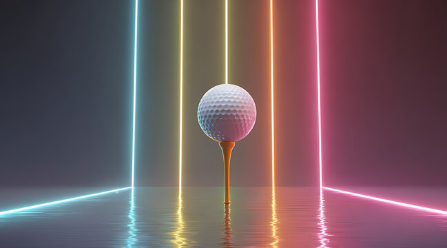 golf ball on a tee with a background of colorful