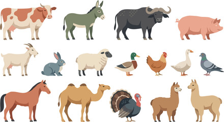 Obraz premium Set of assorted farm animal illustrations featuring various livestock characters in flat vector stPrint
