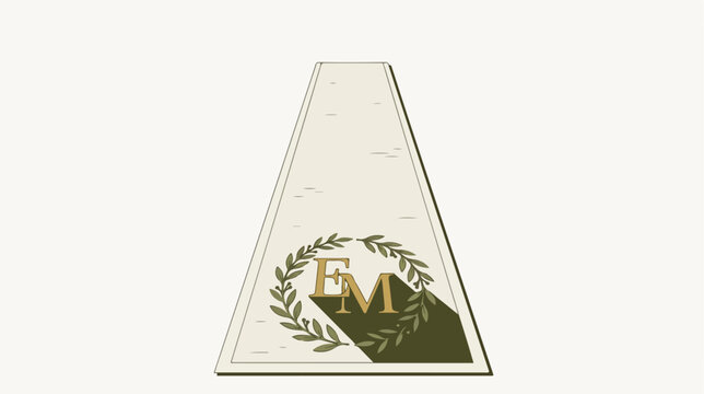 Minimalist Triangle Logo Design Featuring Letters EM with Laurel Wreath.