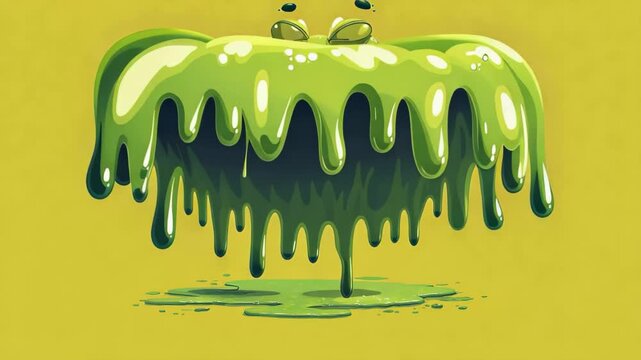 Funny melting green goo monster character, A green slime monster with large eyes and a wide mouth