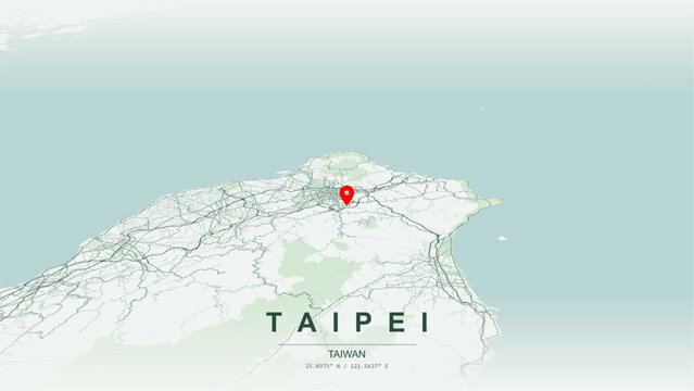 Modern minimalist vector map of Taipei, Taiwan. High-quality scalable illustration of Taipei city grid, Tamsui and Keelung River loops for posters design.