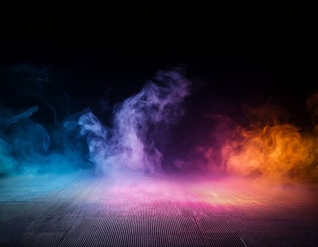 colorful smoke on floor isolated black background misty fog effect texture overlays for text or space