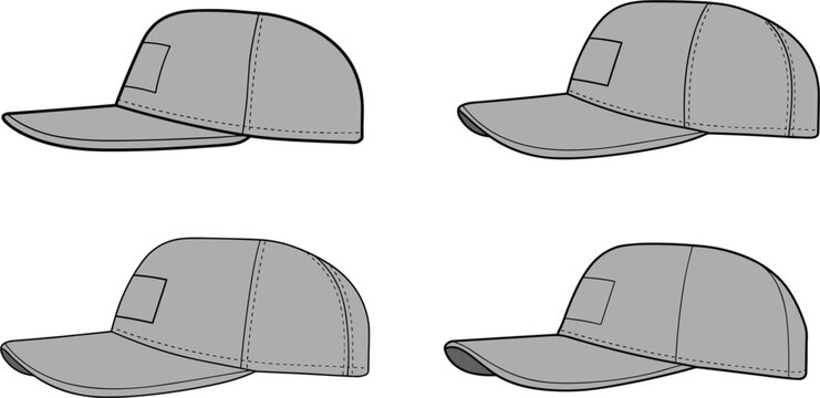 Baseball cap mockup collection, blank adjustable snapback hat vector illustration isolated apparel fashion design template set