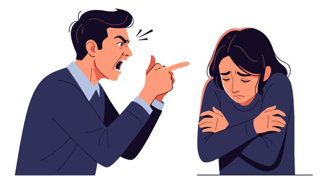 Angry man shouting at scared woman, domestic conflict, relationship problems