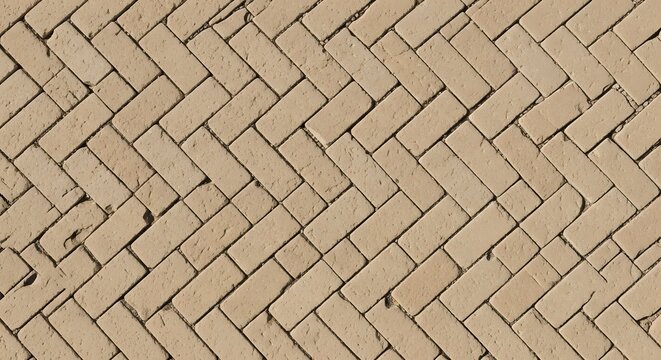 Tan brick wall with herringbone pattern.
