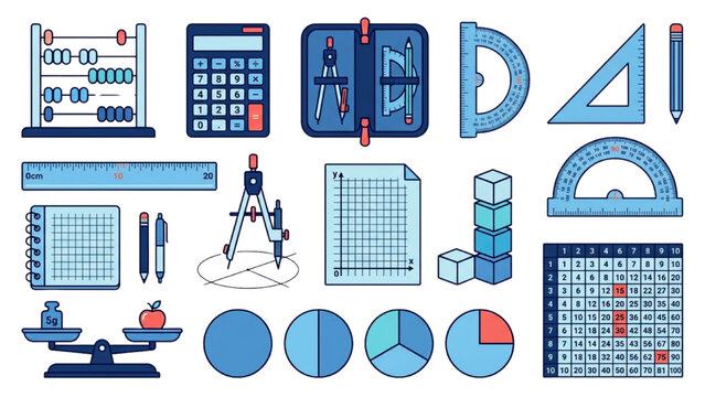 Educational Mathematics and Geometry Tool Icons Collection for School and Classroom Learning