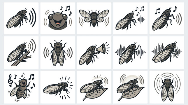 Detailed cicada insect sketches and anatomical poses.