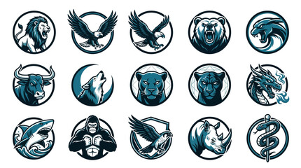 Detailed wildlife animal mascot head icons in circles. © Wawa
