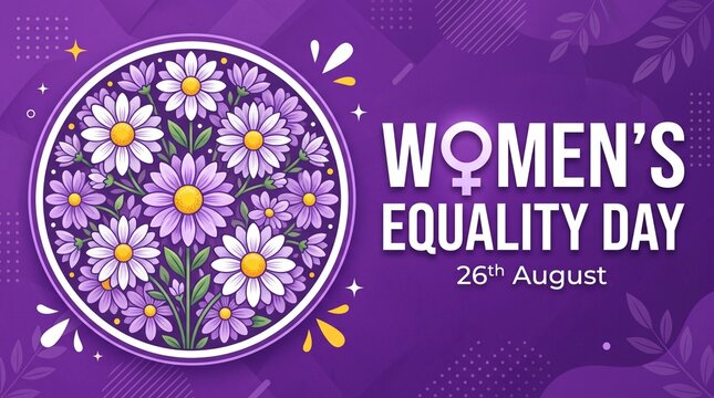 Women's equality day celebration poster featuring flower pattern design