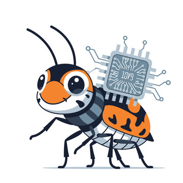 Cartoon Insect with Integrated Circuit on Back